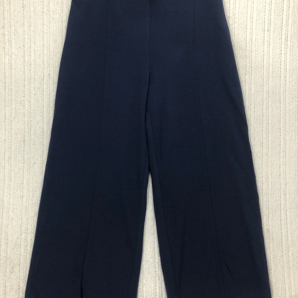 Chicos Fabulously Slimming Crop Pants Navy Blue Wide‎ Leg Pull On Size 0 Small